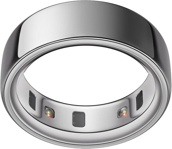 Oura Ring 4 in Silver finish — titanium smart ring with recessed sensors